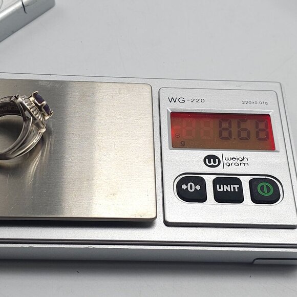 Sterling Silver Ring With Round Amethyst Gemstone Textured Size 9 Vintage - Picture 8 of 8